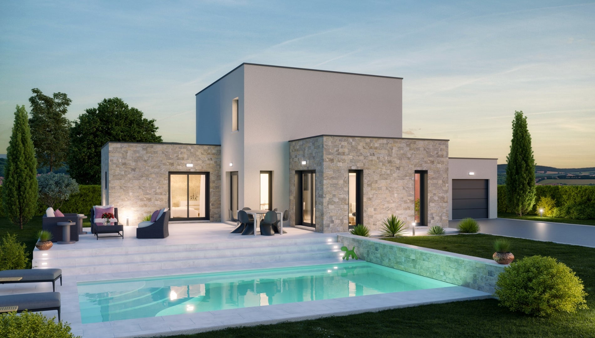 Belle maison avec des lampe automatique