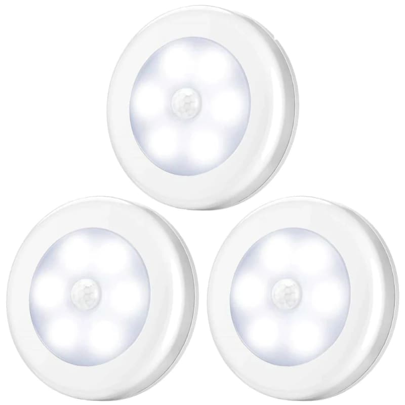 Lampe ronde led détecteur automatique - Blanc chaud / 3 Pcs